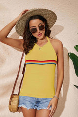 Rainbow Stripe Halter Neck Knit Tank - SHE BADDY© ONLINE WOMEN FASHION & CLOTHING STORE