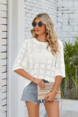 Ribbed Trim Round Neck Knit Top - SHE BADDY© ONLINE WOMEN FASHION & CLOTHING STORE