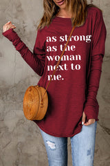 Letter Graphic Thumbhole Sleeve Top - SHE BADDY© ONLINE WOMEN FASHION & CLOTHING STORE