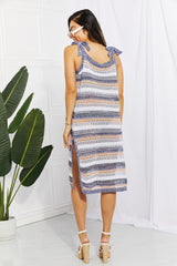 Striped Tie Shoulder Split Cover Up Dress - SHE BADDY© ONLINE WOMEN FASHION & CLOTHING STORE