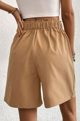 Buttoned Elastic Waist Pleated Detail Shorts - SHE BADDY© ONLINE WOMEN FASHION & CLOTHING STORE