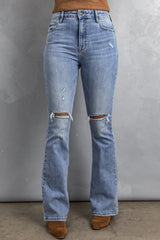 Distressed Flare Jeans with Pockets - SHE BADDY© ONLINE WOMEN FASHION & CLOTHING STORE