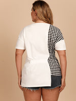 Plus Size Gingham Color Block Asymmetrical T-Shirt - SHE BADDY© ONLINE WOMEN FASHION & CLOTHING STORE