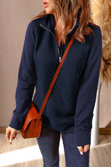 Quarter-Zip Quilted Sweatshirt with Kangaroo Pocket - SHE BADDY© ONLINE WOMEN FASHION & CLOTHING STORE