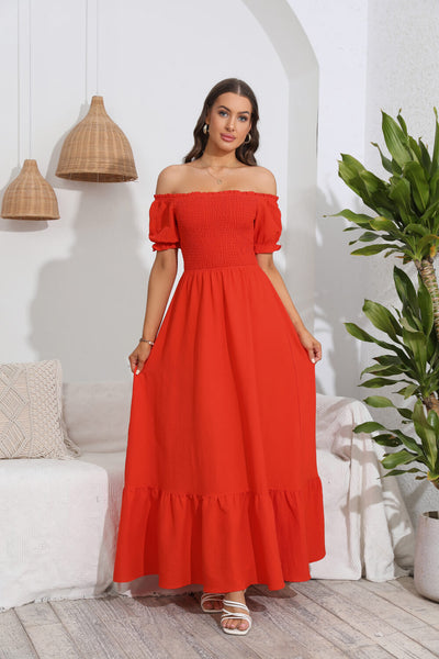 Smocked Off-Shoulder Maxi Dress - SHE BADDY© ONLINE WOMEN FASHION & CLOTHING STORE