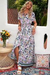 Floral Buttoned  Short Sleeve Maxi Dress - SHE BADDY© ONLINE WOMEN FASHION & CLOTHING STORE