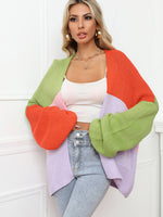 Color Block Open Front Balloon Sleeve Longline Cardigan - SHE BADDY© ONLINE WOMEN FASHION & CLOTHING STORE