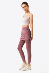 Drawstring Ruched Faux Layered Yoga Leggings - SHE BADDY© ONLINE WOMEN FASHION & CLOTHING STORE