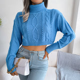 Mixed Knit Turtleneck Cropped Sweater - SHE BADDY© ONLINE WOMEN FASHION & CLOTHING STORE