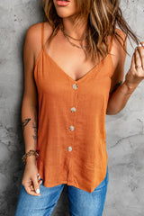 Button Front Plunge Spaghetti Strap Cami - SHE BADDY© ONLINE WOMEN FASHION & CLOTHING STORE