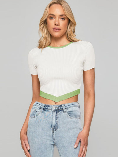 Contrast Trim Pointed Hem Ribbed Crop Top - SHE BADDY© ONLINE WOMEN FASHION & CLOTHING STORE