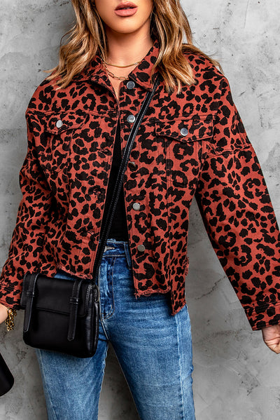 Leopard Print Raw Hem Jacket - SHE BADDY© ONLINE WOMEN FASHION & CLOTHING STORE