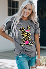 Leopard Bunny Graphic Cuffed Tee Shirt - SHE BADDY© ONLINE WOMEN FASHION & CLOTHING STORE