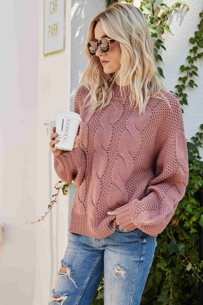 Mixed Knit Crewneck Drop Shoulder Sweater - SHE BADDY© ONLINE WOMEN FASHION & CLOTHING STORE