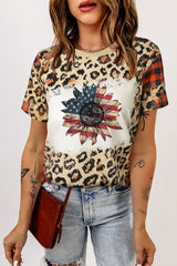 Leopard Plaid Floral Tee Shirt - SHE BADDY© ONLINE WOMEN FASHION & CLOTHING STORE