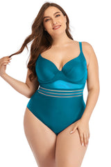 Plus Size Spliced Mesh Tie-Back One-Piece Swimsuit - SHE BADDY© ONLINE WOMEN FASHION & CLOTHING STORE