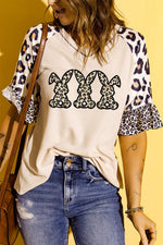 Easter Leopard Waffle-Knit Flounce Sleeve Top - SHE BADDY© ONLINE WOMEN FASHION & CLOTHING STORE