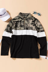 Plus Size Camouflage Color Block Quarter Zip Top - SHE BADDY© ONLINE WOMEN FASHION & CLOTHING STORE