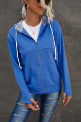 Zip Up Thumbhole Sleeve Hooded Jacket with Pockets - SHE BADDY© ONLINE WOMEN FASHION & CLOTHING STORE