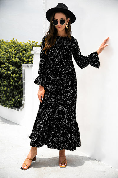 Printed Puff Sleeve Ruffle Maxi Dress - SHE BADDY© ONLINE WOMEN FASHION & CLOTHING STORE