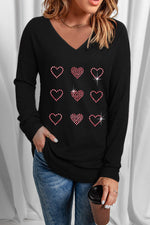 Heart V-Neck Long Sleeve Tee - SHE BADDY© ONLINE WOMEN FASHION & CLOTHING STORE