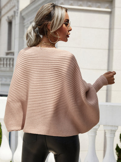 Horizontal Ribbing Dolman Sleeve Sweater - SHE BADDY© ONLINE WOMEN FASHION & CLOTHING STORE