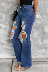 Distressed High Waist Flare Jeans - SHE BADDY© ONLINE WOMEN FASHION & CLOTHING STORE