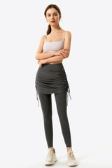 Drawstring Ruched Faux Layered Yoga Leggings - SHE BADDY© ONLINE WOMEN FASHION & CLOTHING STORE