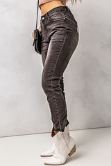 High Waist Raw Hem Skinny Jeans - SHE BADDY© ONLINE WOMEN FASHION & CLOTHING STORE