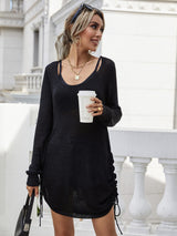 Drawstring Detail Open Back Scoop Neck Knit Top - SHE BADDY© ONLINE WOMEN FASHION & CLOTHING STORE