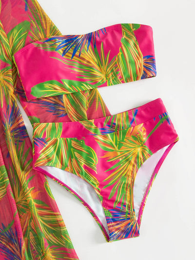 Botanical Print Tube Top, Swim Bottoms, and Cover Up Set - SHE BADDY© ONLINE WOMEN FASHION & CLOTHING STORE