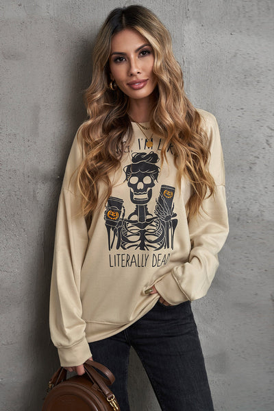 Halloween Skeleton Graphic Dropped Shoulder Sweatshirt - SHE BADDY© ONLINE WOMEN FASHION & CLOTHING STORE