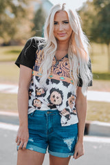 Printed Zip-Collar Short Raglan Sleeve Tee - SHE BADDY© ONLINE WOMEN FASHION & CLOTHING STORE