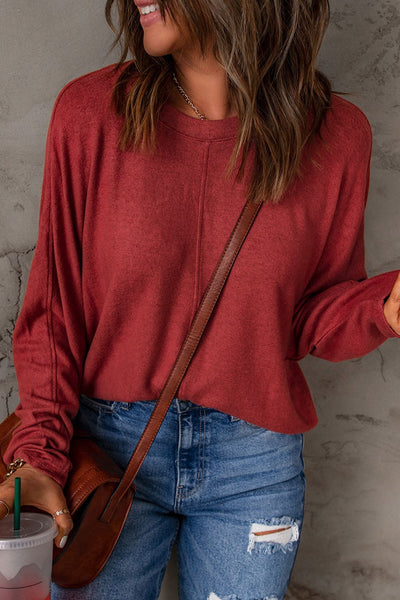 Seam Detail Round Neck Long Sleeve Top - SHE BADDY© ONLINE WOMEN FASHION & CLOTHING STORE