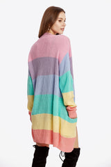 Color Block Open Front Drop Shoulder Cardigan with Pockets - SHE BADDY© ONLINE WOMEN FASHION & CLOTHING STORE