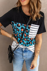 Mixed Print Color Block Round Neck Tee Shirt - SHE BADDY© ONLINE WOMEN FASHION & CLOTHING STORE