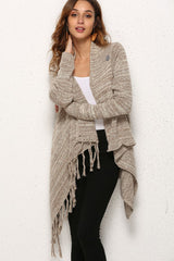 One-Button Tassel Tie Asymmetrical Hem Cardigan - SHE BADDY© ONLINE WOMEN FASHION & CLOTHING STORE