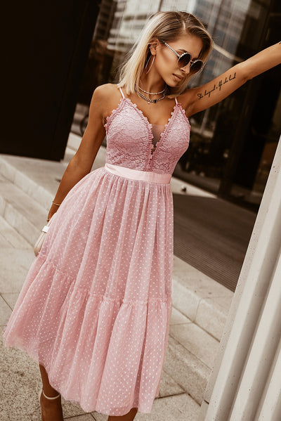 Lace Adjustable Spaghetti Strap Tiered Dress - SHE BADDY© ONLINE WOMEN FASHION & CLOTHING STORE