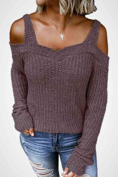 Long Sleeve Cold Shoulder Sweater - SHE BADDY© ONLINE WOMEN FASHION & CLOTHING STORE