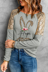 Leopard Sequin Round Neck Long Sleeve Top - SHE BADDY© ONLINE WOMEN FASHION & CLOTHING STORE