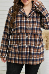 Plus Size Plaid Buttoned Collared Shacket - SHE BADDY© ONLINE WOMEN FASHION & CLOTHING STORE