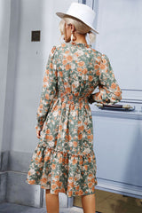 Floral Smocked Decorative Button Dress - SHE BADDY© ONLINE WOMEN FASHION & CLOTHING STORE