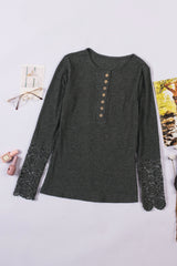 Crochet Lace Hem Sleeve Button Top - SHE BADDY© ONLINE WOMEN FASHION & CLOTHING STORE