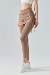 Drawstring Ruched Faux Layered Yoga Leggings - SHE BADDY© ONLINE WOMEN FASHION & CLOTHING STORE