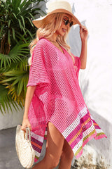 Rainbow Stripe Openwork Slit Cover-Up - SHE BADDY© ONLINE WOMEN FASHION & CLOTHING STORE