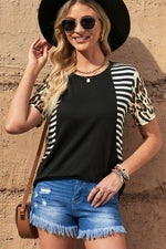 Mixed Print Color Block Tee Shirt - SHE BADDY© ONLINE WOMEN FASHION & CLOTHING STORE