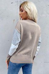 Color Block Ribbed Trim Round Neck Knit Pullover - SHE BADDY© ONLINE WOMEN FASHION & CLOTHING STORE