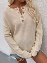 Buttoned Exposed Seam High-Low Sweater - SHE BADDY© ONLINE WOMEN FASHION & CLOTHING STORE