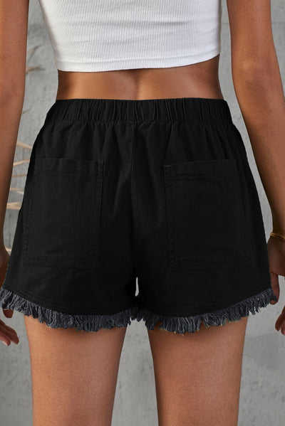 Pocketed Frayed Denim Shorts - SHE BADDY© ONLINE WOMEN FASHION & CLOTHING STORE