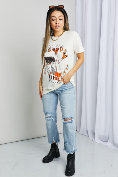 mineB Full Size LET THE GOOD TIMES ROLL Graphic Tee - SHE BADDY© ONLINE WOMEN FASHION & CLOTHING STORE